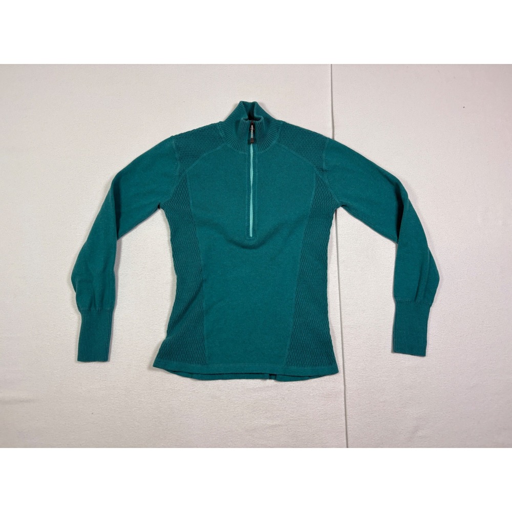 Eddie Bauer Womens Teal Green Cotton Blend Quarter Zip Pullover Sweater Size M